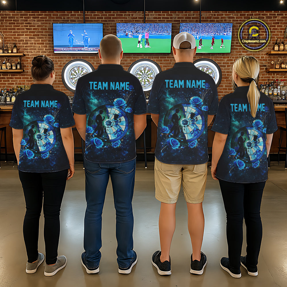 Blue Galaxy Roses Groom & Bride Dartboard Women Darts Polo Shirt Custom Valentine Dart Couple Gifts NYN2516
