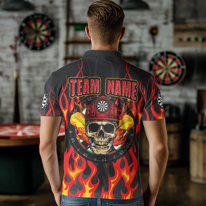 Personalized Skull Firefighter In Flame Custom Darts Shirt For Men, Dart Team Shirts NYN0003