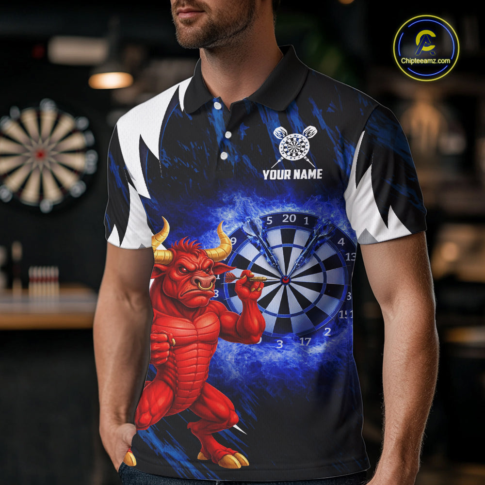 Personalized Blue Dartboard Flame Dart Polo & Quarter Zip Shirt Funny Bull Darts Attire For Women NYN2870