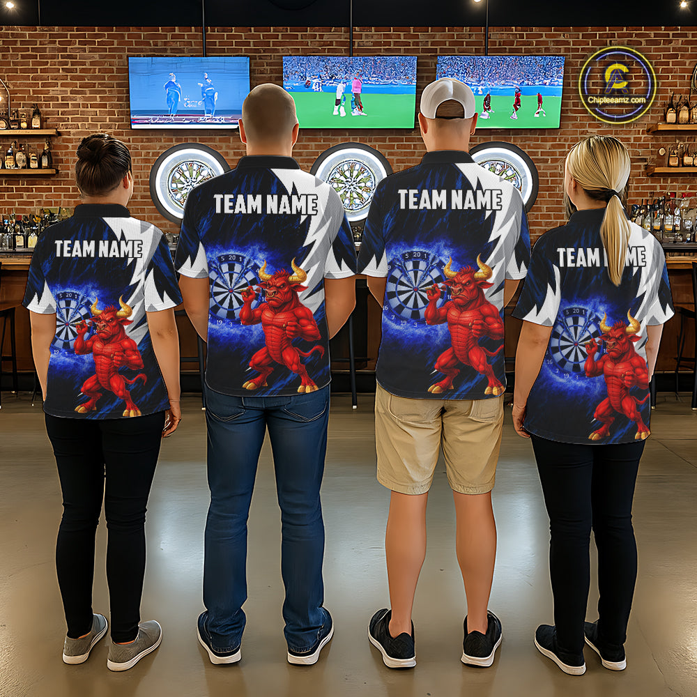 Personalized Blue Dartboard Flame Dart Polo & Quarter Zip Shirt Funny Bull Darts Attire For Women NYN2870