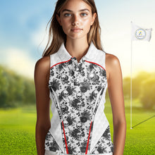 Load image into Gallery viewer, Black And White Skull Roses Golf Sleeveless Polo Shirts For Women Custom Golf Team Attire For Golfers NYN3256
