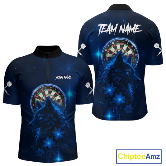 Blue Dark Lightning Wolf Dartboard Men's Darts Shirt - Custom Team Jersey NYN0577