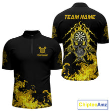 Load image into Gallery viewer, Custom Yellow Flames Skull Dart Arrow Dart Men Quarter-Zip Jerseys Flame Dart Team Shirt NYN1709
