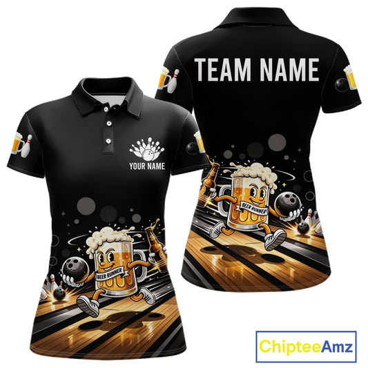 Personalized Beer Runner Funny Bowling Team Shirts For Women Bowling Polo & 1/4-Zip Jersey NYN2724