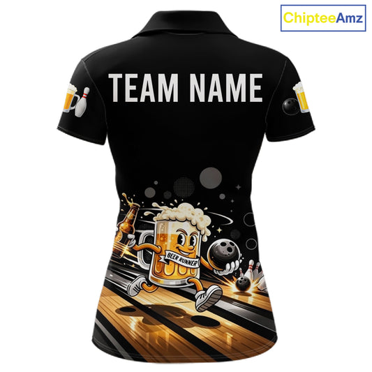 Personalized Beer Runner Funny Bowling Team Shirts For Women Bowling Polo & 1/4-Zip Jersey NYN2724