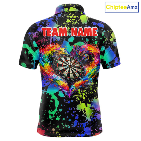 Heart Colorful Splatter Dartboard Men Darts Polo Shirt Custom Valentine Dart Couple Jerseys NYN2526