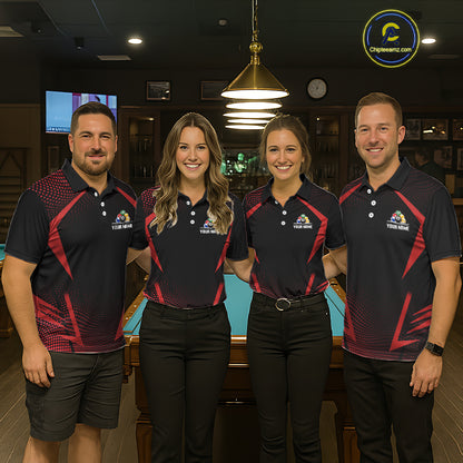 Custom 8 Ball & 9 Ball Mens Billiard Shirt Personalized Thunder Red Billiard Pool Team Shirt NYN3090