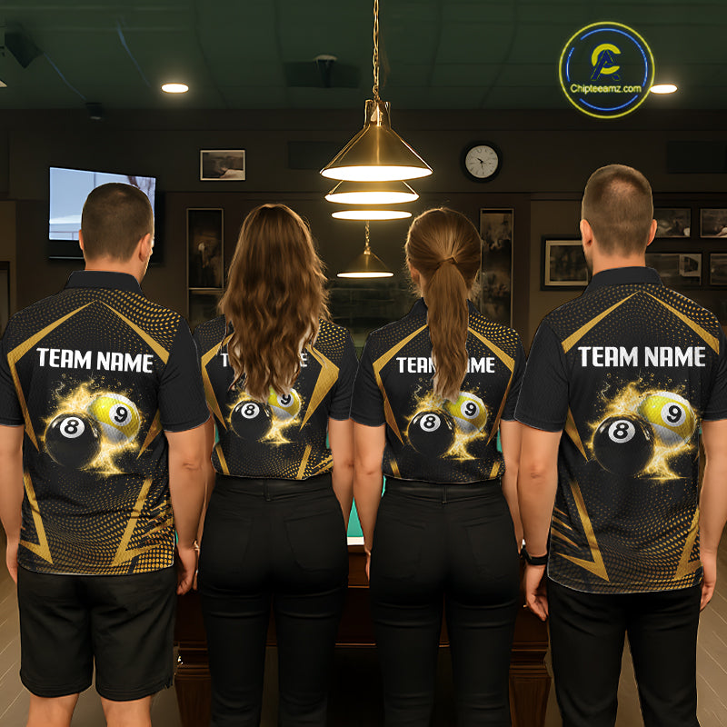 Custom 8 Ball & 9 Ball Mens Billiard Shirt Personalized Thunder Yellow Billiard Pool Team Shirt NYN3091