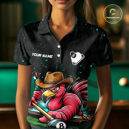 Funny Flamingo Play 8 Ball Pool Billiard Shirt For Women Custom Teal Splatter Billiard Pool Team Shirt NYN3093