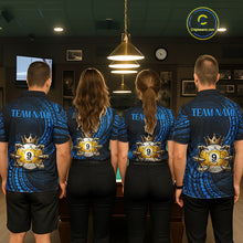 Load image into Gallery viewer, Blue Tribal Pattern Womens Billiard Shirts Custom Skull Crown 8 Ball &amp; 9 Ball Billiard Team Jersey NYN3541
