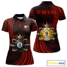 Load image into Gallery viewer, Red Tribal Skull Crown women's billiard polo shirt custom 8 ball 9 ball pool jersey, personalized billiards apparel