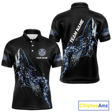 Load image into Gallery viewer, Black And Blue US Flag Digital Camo Shark Darts Polo Shirt For Men