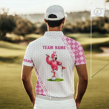 Load image into Gallery viewer, Funny Mens Golf Polo Shirt Custom Crown Flamingo Pink Argyle Pattern Golf Clothing Shirts NYN2876