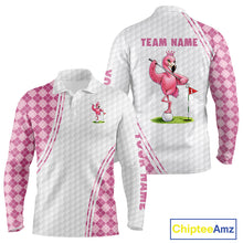 Load image into Gallery viewer, Funny Mens Golf Polo Shirt Custom Crown Flamingo Pink Argyle Pattern Golf Clothing Shirts NYN2876