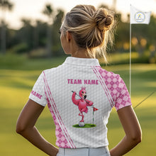 Load image into Gallery viewer, Funny Womens Golf Polo Shirt Custom Crown Flamingo Pink Argyle Pattern Golf Clothing Shirts NYN2876