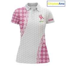Load image into Gallery viewer, Funny Womens Golf Polo Shirt Custom Crown Flamingo Pink Argyle Pattern Golf Clothing Shirts NYN2876