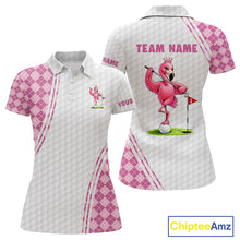 Load image into Gallery viewer, Funny Womens Golf Polo Shirt Custom Crown Flamingo Pink Argyle Pattern Golf Clothing Shirts NYN2876