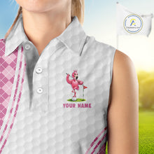 Load image into Gallery viewer, Funny Womens Golf Sleeveless Polo Shirt Custom Crown Flamingo Pink Argyle Pattern Golf Clothing Shirts NYN2876