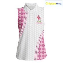 Load image into Gallery viewer, Funny Womens Golf Sleeveless Polo Shirt Custom Crown Flamingo Pink Argyle Pattern Golf Clothing Shirts NYN2876