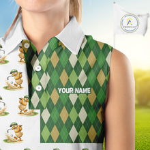 Load image into Gallery viewer, Funny Duck Sleeveless Polo Shirt Womens Golf Polo Shirts Custom Green Argyle Duck Golf Shirts NYN2879