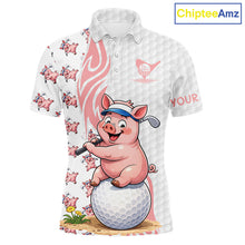 Load image into Gallery viewer, Funny Pig Polo Shirt Mens Golf Polo Shirts Custom Golfing Pig White Golf Pattern Golf Shirts NYN2883