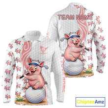 Load image into Gallery viewer, Funny Pig Polo Shirt Mens Golf Polo Shirts Custom Golfing Pig White Golf Pattern Golf Shirts NYN2883