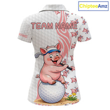 Load image into Gallery viewer, Funny Pig Polo Shirt Womens Golf Polo Shirts Custom Golfing Pig White Golf Pattern Golf Shirts NYN2883
