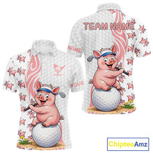 Load image into Gallery viewer, Funny Pig Polo Shirt Mens Golf Polo Shirts Custom Golfing Pig White Golf Pattern Golf Shirts NYN2883