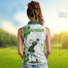 Load image into Gallery viewer, Funny Womens Golf Sleeveless Polo Shirt Custom Green Argyle Pattern Golf Ball Personalized Skull Golf Shirts NYN3100