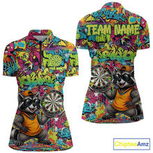 Load image into Gallery viewer, Cool Raccoon Dartboard Graffiti women's quarter zip darts shirt, custom funny dart team jersey, tournament darts apparel