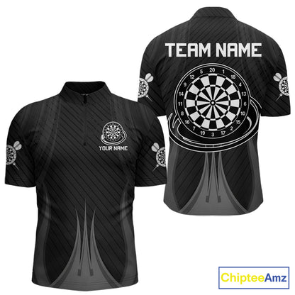 Black White Dartboard men's quarter zip darts shirt, custom dart team jersey, league darts uniform