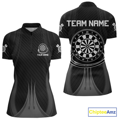 Black White Dartboard women's quarter zip darts shirt, custom dart team jersey, league darts uniform