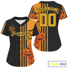 Load image into Gallery viewer, Custom Black-Orange Halloween Pumpkin Baseball Shirt For Women Outfits Baseball Jerseys NYN1463