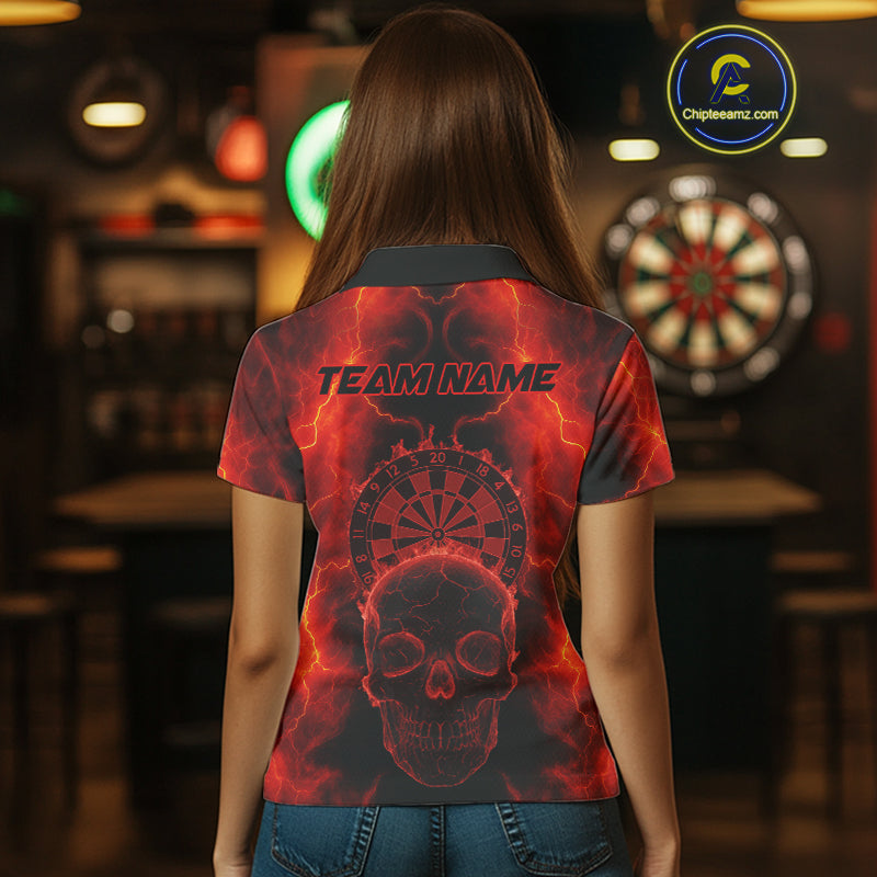 Custom Red Skull Lightning Dartboard Dart Polo Jerseys For Women Outfits Dart Shirts NYN1727
