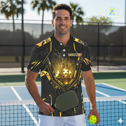 Custom Black And Yellow Gold Crown Pickleball 3D Ball Jerseys Men Pickleball League Shirts NYN2228