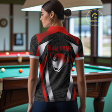 Load image into Gallery viewer, Personalized 8 Ball Pool Women Billiard Shirts Gradient Red &amp; Silver Tribal Billiard Pool Apparel NYN2896