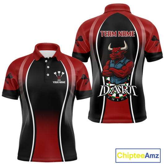 Men’s Custom Darts Shirt - Crimson Bull And Standard Dart Board | Personalized Name NYN0329
