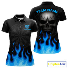 Load image into Gallery viewer, Blue Flaming Dartboard Grey Skull Darts Shirt For Women - Custom Name &amp; Team Jersey NYN0597