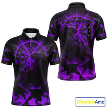 Load image into Gallery viewer, Custom Purple Flaming Dinosaurs Dartboard Polo Dart Shirt For Men Dinosaur Dart Jerseys NYN2006