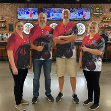 Load image into Gallery viewer, Red Grunge Dragon Dartboard Custom Women Darts Quarter-Zip League Shirts Dragon Dart Jerseys NYN2239