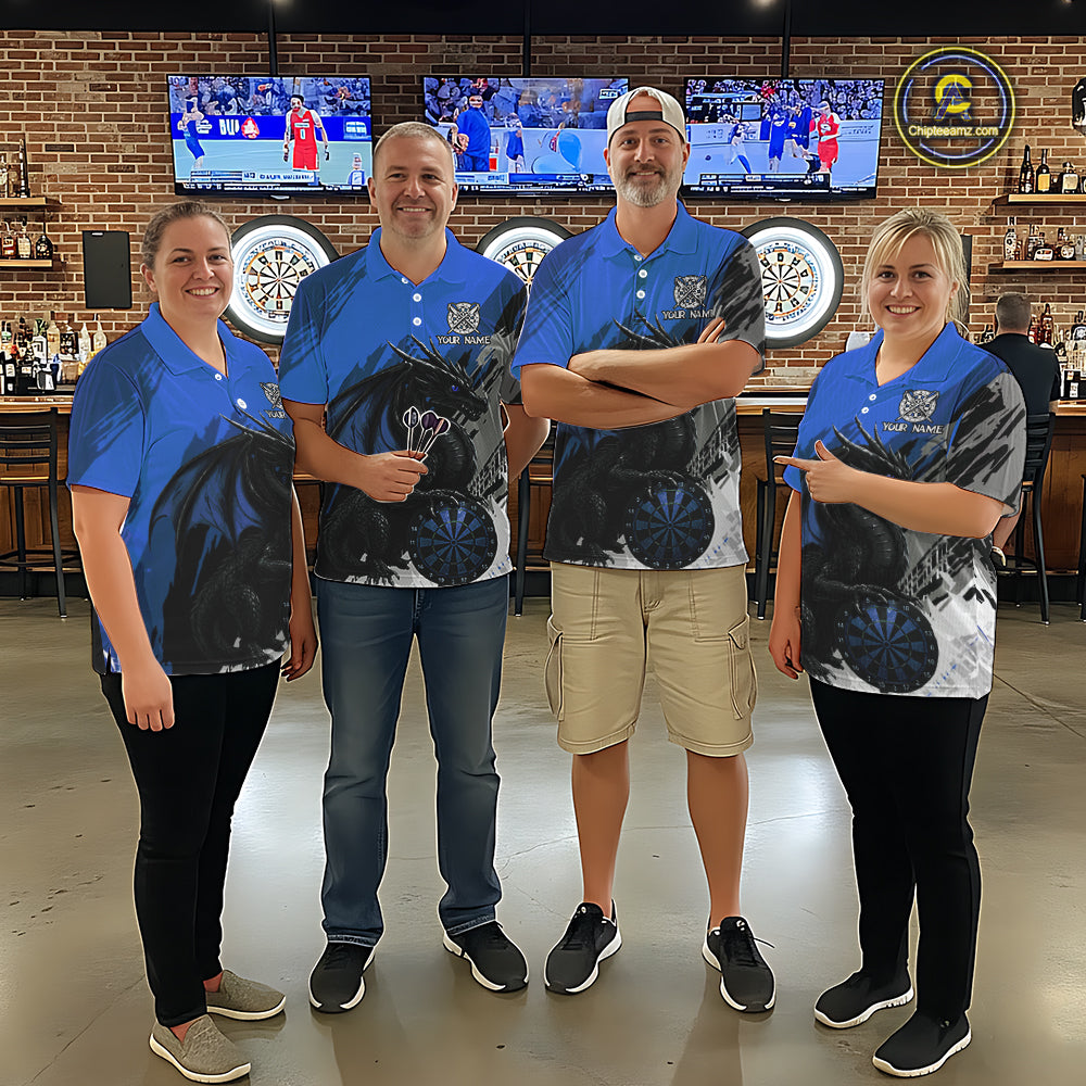 Blue Grunge Dragon Dartboard Custom Men Darts Polo League Shirts Dragon Dart Jerseys NYN2240