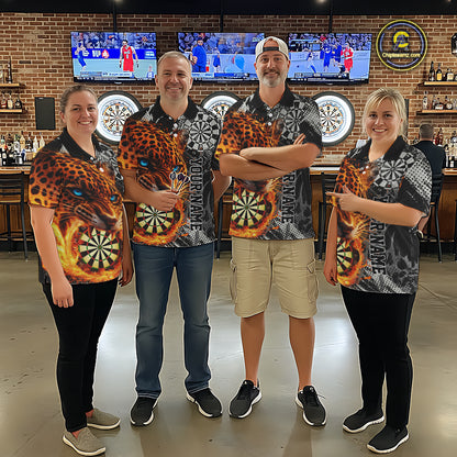 Orange Leopard Flame Dartboard Custom Men Darts Polo League Shirts Grunge Dart Jerseys NYN2241
