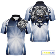 Load image into Gallery viewer, Personalized Blue And Silver Funny Lion Darts Shirt Lion Darts Polo &amp; 1/4-Zip For Men Darts Gifts NYN2899
