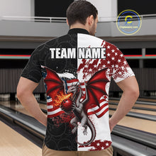 Load image into Gallery viewer, Red, White And Black US Flag Men Bowling Shirt Custom Patriotic Dragon Fire Flame Bowling Team Jersey NYN3276