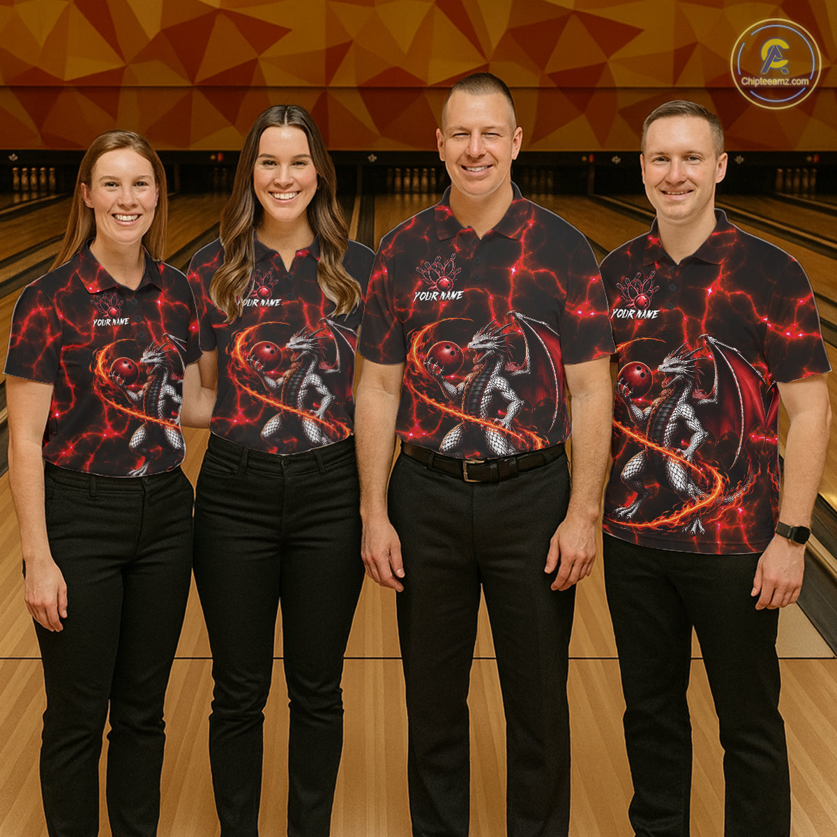 Thunder Lightning Dragon Bowling Shirt For Women Custom Fire Flame Bowling Team Outfits | Red NYN3282