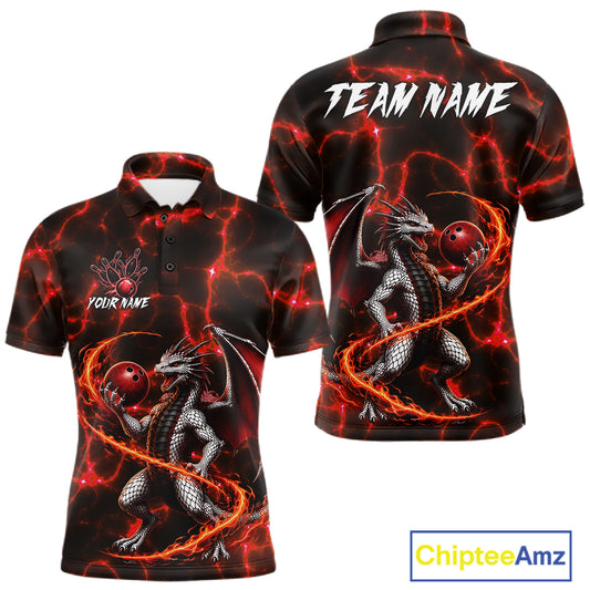 Thunder Lightning Dragon Bowling Shirt For Men Custom Fire Flame Bowling Team Outfits