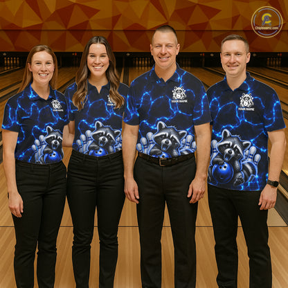 Funny Sleeping Raccoon Women Bowling Shirt Custom Thunder Lightning Cute Bowling Team Outfits NYN3284