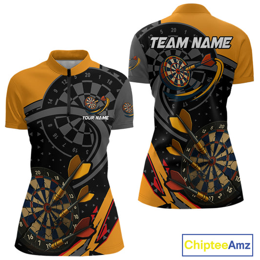 Cracked Dartboard & Dart Arrows Orange Darts Shirt For Women - Custom Name & Team NYN0602
