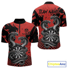 Load image into Gallery viewer, Black And Red Multi Cobra Grunge Dartboard Custom Men Quarter-Zip Darts Shirt Dart Gifts NYN2018