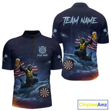 Load image into Gallery viewer, Funny Shark &amp; Skull US Flag Dartboard Custom Men Quarter-Zip Darts Shirt Dart Jersey NYN2020